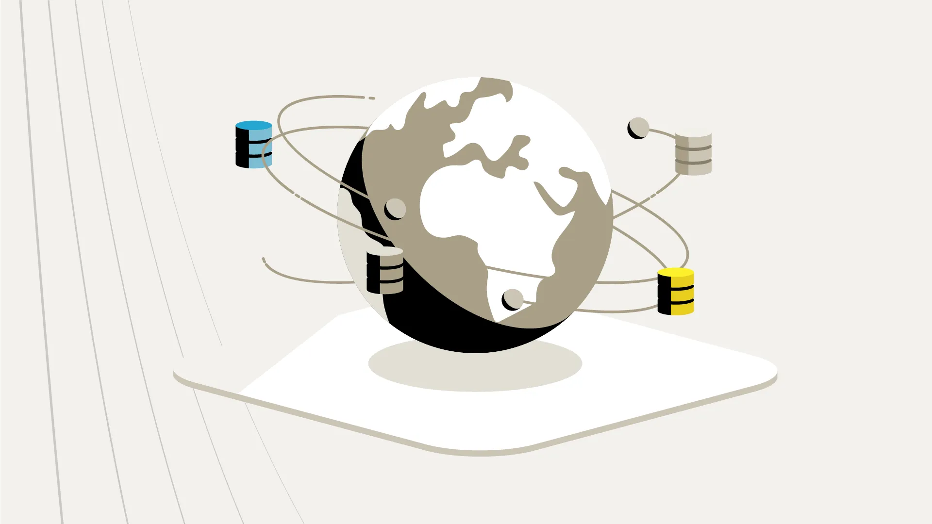 A globe with numerous colorful database icons floating around in axis