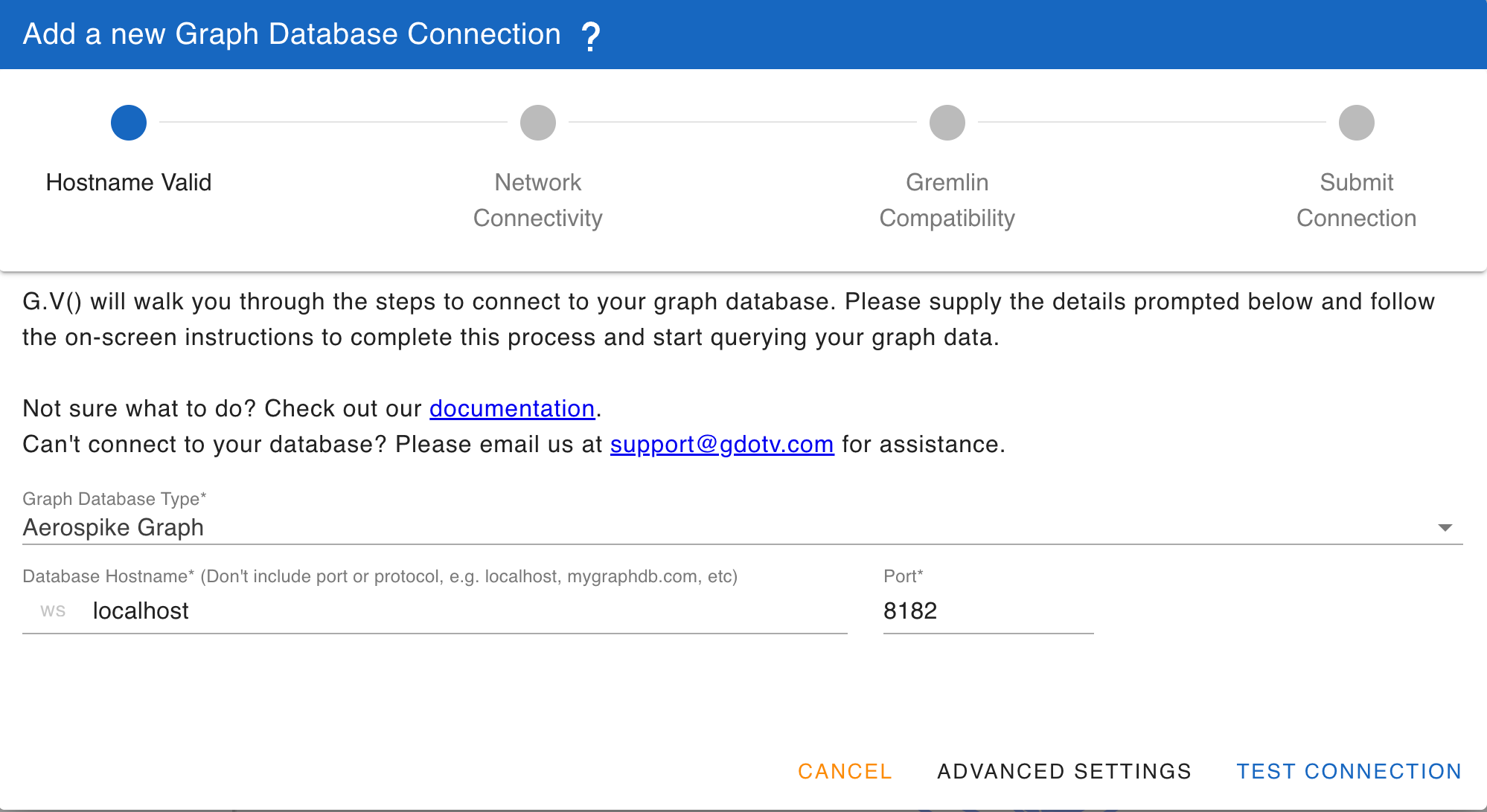 G.V() connection wizard
