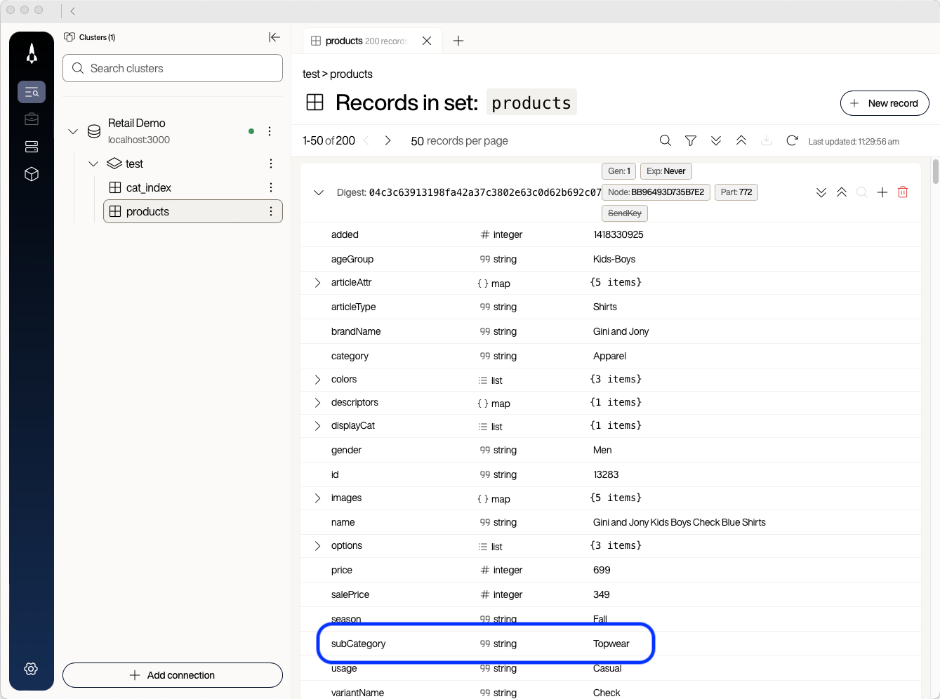 Voyager showing all bins on a product record after Show 15 more bins is selected