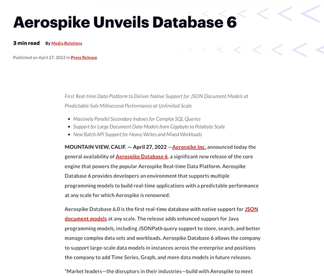 Database 6 featured press release