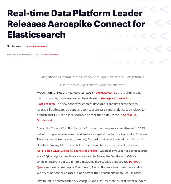 Announcing Aerospike Connect for Elasticsearch